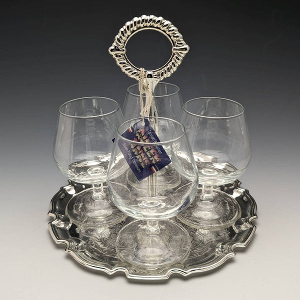 British Vintage Silver Plate & Glass Drink Server Set Queen Anne